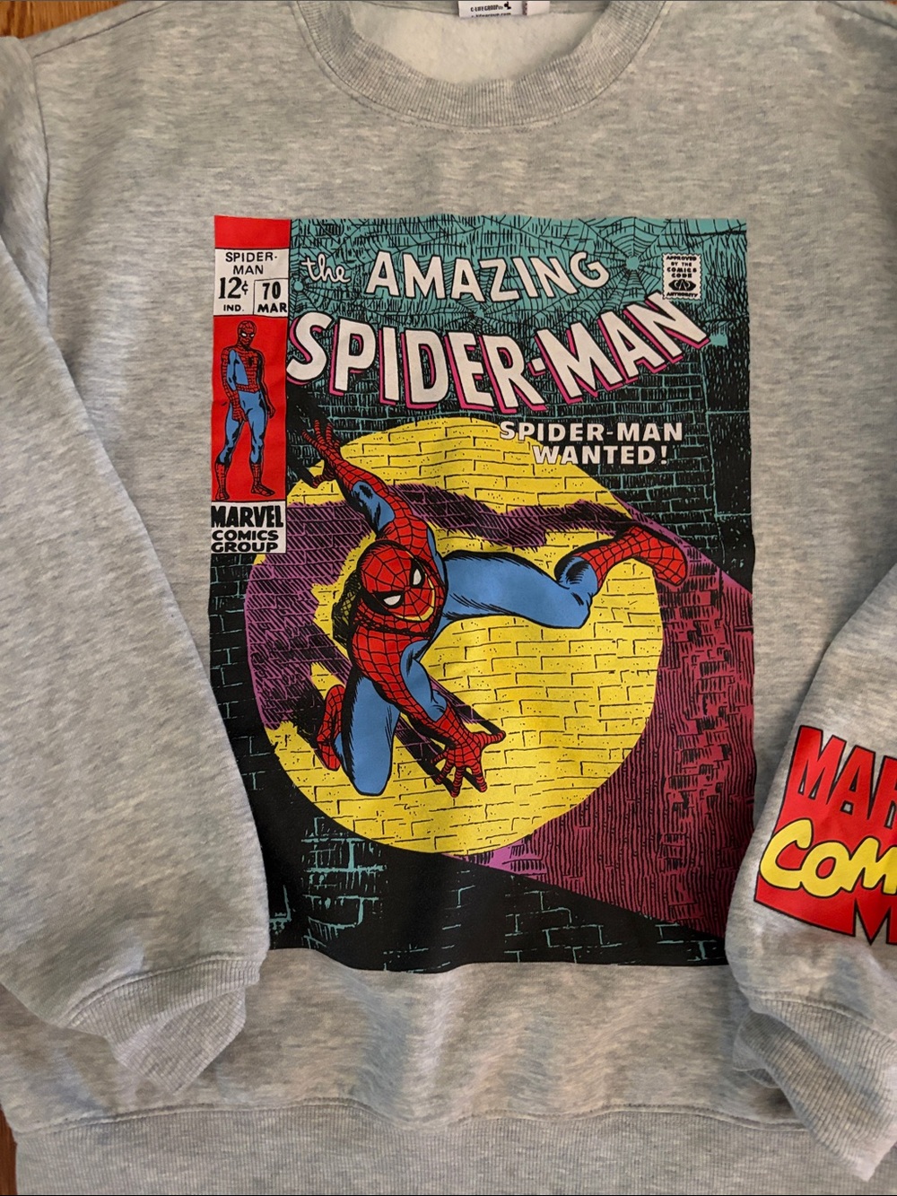 Marvel The Amazing Spider-Man Grey Sweatshirt with Red, Blue, Yellow Graphic